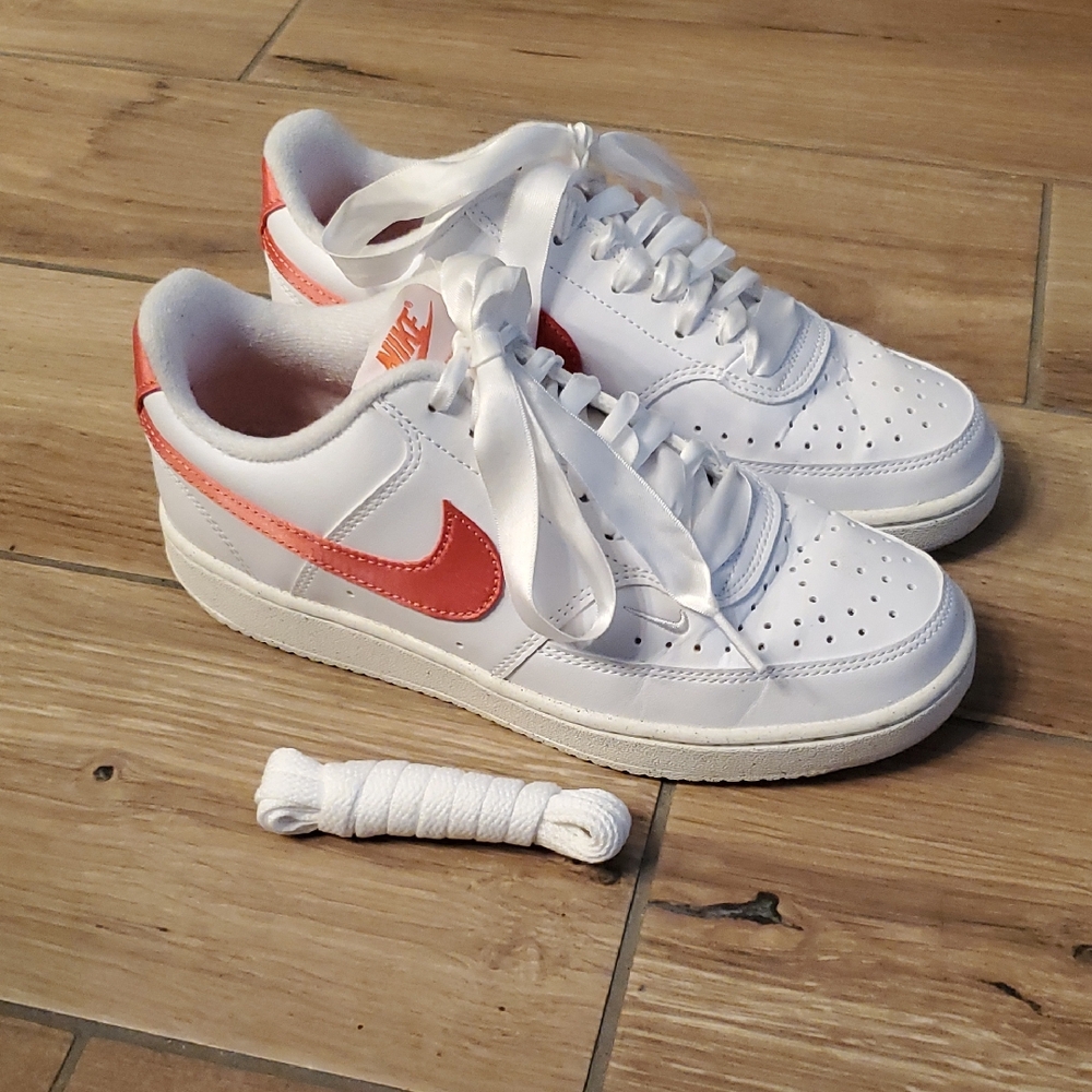 Nike CORAL and White Nike Court Vision Athletic Shoes Low-Top Design. Worn Once!